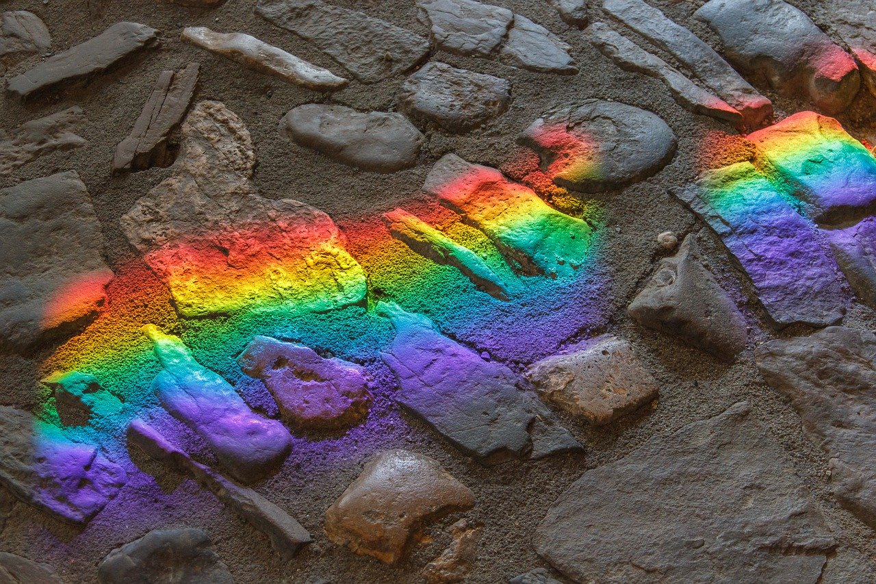 rainbow colors on stones