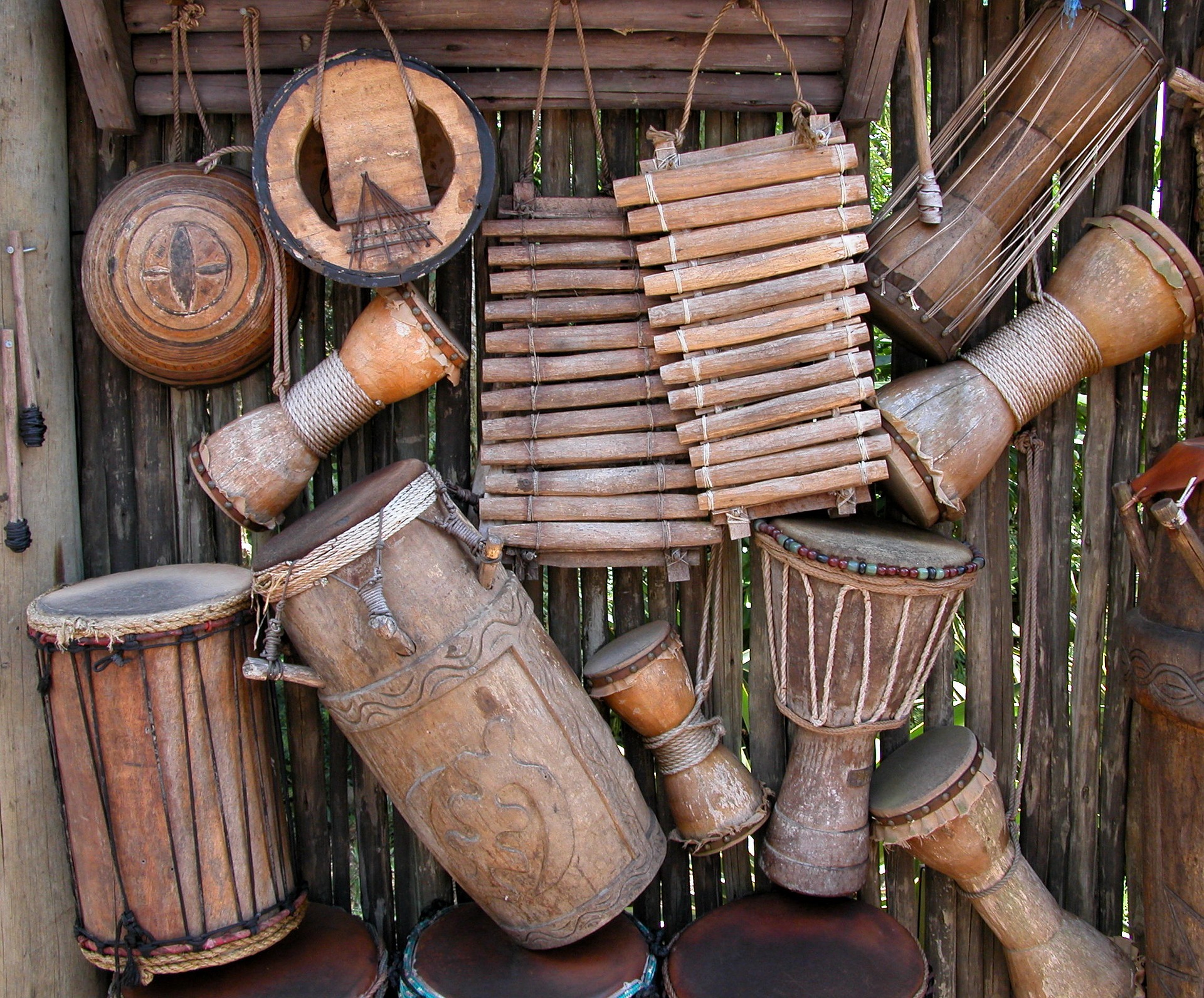 collection of African instruments